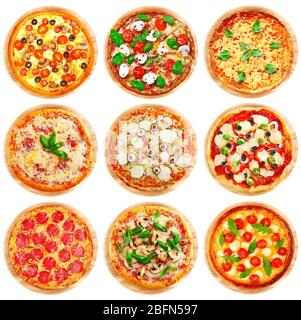 Set of different pizzas isolated on white Stock Photo