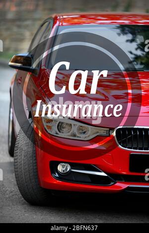 Car insurance concept. Red car, outdoors Stock Photo
