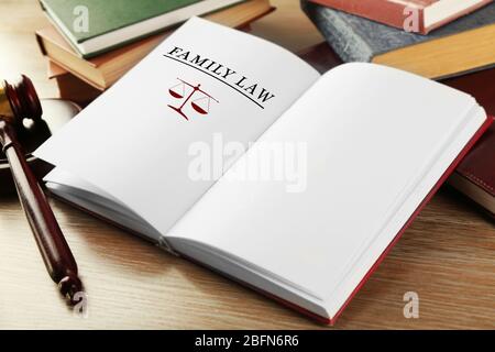 Open book with words family law Stock Photo
