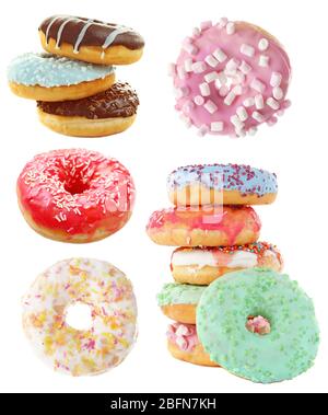 Tasty donuts on white background Stock Photo