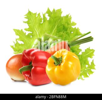 Composition of fresh vegetables on white background, closeup. Stock Photo