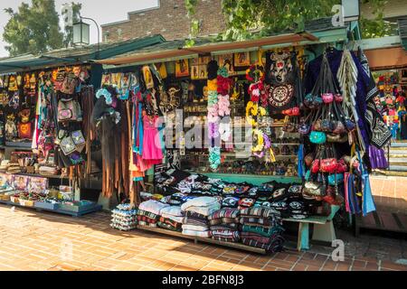 Mexican marketplace on Olvera Street, tourist destination in Los Angeles, California, USA