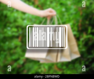 Barcode on blurred background. Wholesale and retail concept. Stock Photo