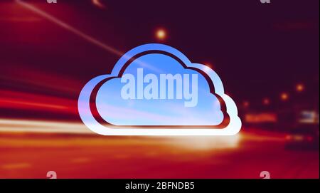 Cloud icon on blurred road traffic lights background. Modern technology concept Stock Photo