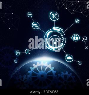 Industry 4.0 concept. Internet network on space background Stock Photo