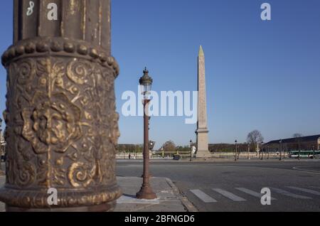 *** STRICTLY NO SALES TO FRENCH MEDIA OR PUBLISHERS - RIGHTS RESERVED *** March 25, 2010 - Paris, France: View on the Place de la Concorde empty of vehicles during the lockdown against the spread of coronavirus. This area is usually teeming with car traffic. Stock Photo