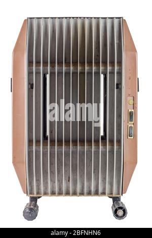 old dirty domestic Electric Heater - isolated on white background Stock Photo