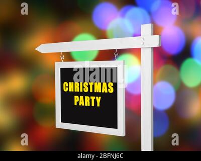 Signboard with text CHRISTMAS PARTY on blurred lights background Stock Photo
