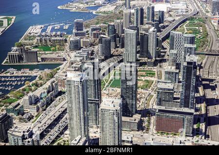Toronto downtown and harbor aerial view from CN Tower. Stock Photo