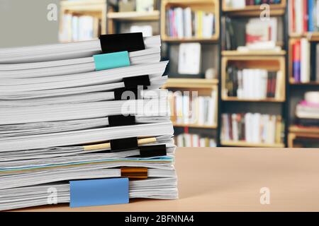 Stack of documents on table in archive Stock Photo