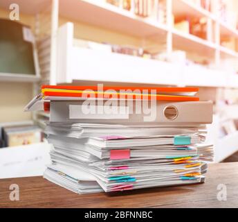 Stack of documents on table in archive Stock Photo