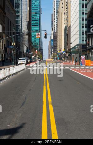 42nd Street in Midtown Manhattan is almost completely empty of traffic due the COVID-19 pandemic, April 2020, New York City, USA