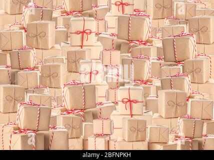 Stacked parcel gift boxes as background Stock Photo