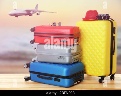 Travel concept. Suitcases in airport terminal Stock Photo