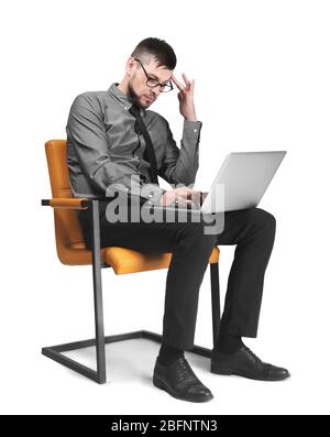 Handsome programmer with laptop on white background Stock Photo