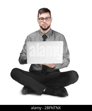 Handsome programmer with laptop on white background Stock Photo