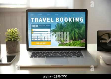 Travel concept. Page of website for planning trip on laptop screen Stock Photo