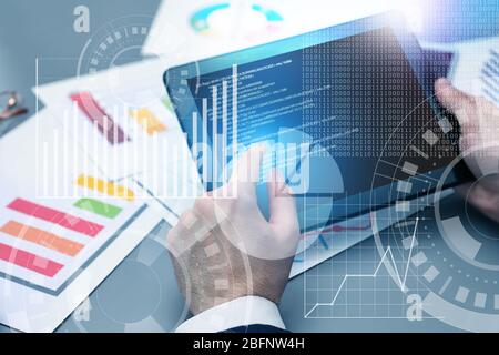 Man working with tablet. Modern technology concept Stock Photo