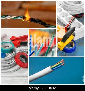 Collage for electric installation work concept Stock Photo - Alamy