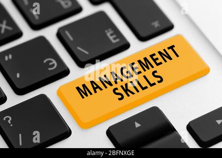 MANAGEMENT SKILLS button on keyboard, closeup Stock Photo