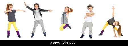 Dance concept. Collage of little children on white background Stock Photo