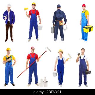 Workers of different professions on white background Stock Photo