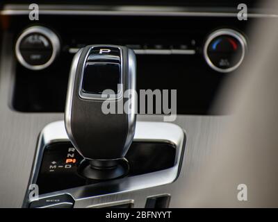 automatic gear shift lever at shallow depth of field Stock Photo