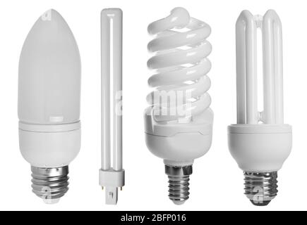 Set with different light bulbs for lamps on white background Stock Photo