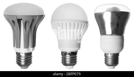 Set with different light bulbs for lamps on white background Stock Photo