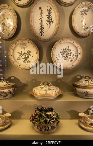 Interiors of royal halls in Christiansborg Palace in Copenhagen Denmark, detail of vintage royal tableware Stock Photo