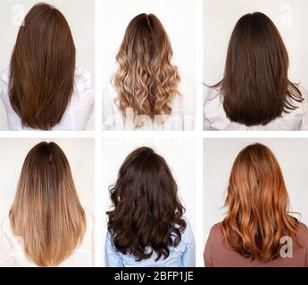 Six women with long hair and hairstyles, rear view Stock Photo - Alamy