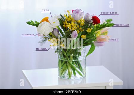 Beautiful bouquet with flowers names Stock Photo