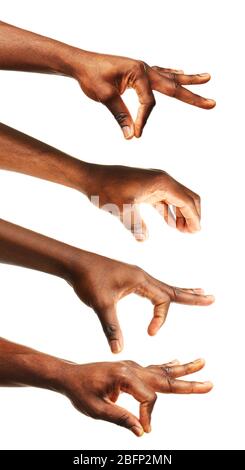 Set of empty different hands to grab objects, isolated on white Stock Photo
