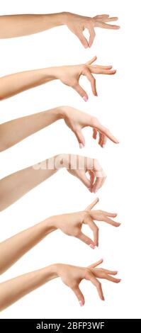 Set of empty different hands to grab objects, isolated on white Stock Photo