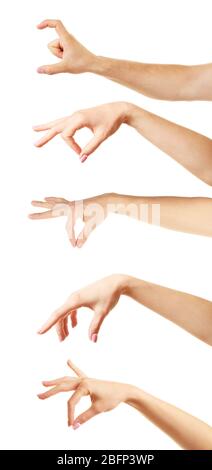 Set of empty different hands to grab objects, isolated on white Stock Photo