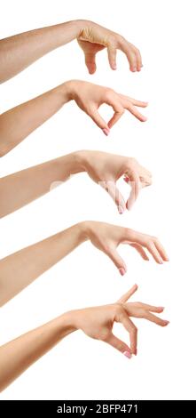 Set of empty different hands to grab objects, isolated on white Stock Photo