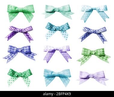 Set of decorative bows, isolated on white Stock Photo