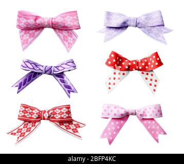 Set of decorative bows, isolated on white Stock Photo