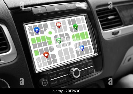GPS navigation system in car. Modern technology concept. Stock Photo