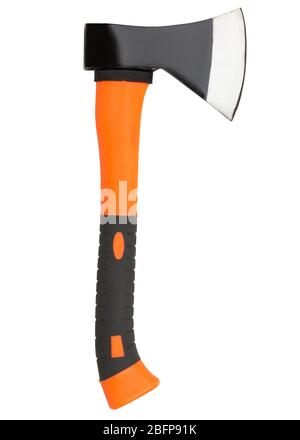 Ax with orange rubber handle isolated on a white background Stock Photo