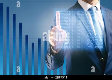 Businessman working with virtual screen. Technology concept. Stock Photo