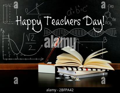 Teachers day concept. Text on chalkboard Stock Photo