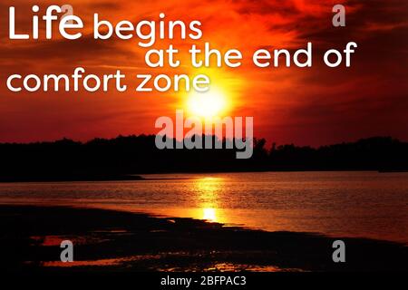 Comfort zone concept. Beautiful shiny sunset on bay Stock Photo