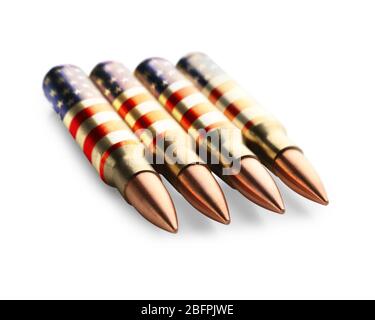 Bullets with pattern of American flag on white background Stock Photo