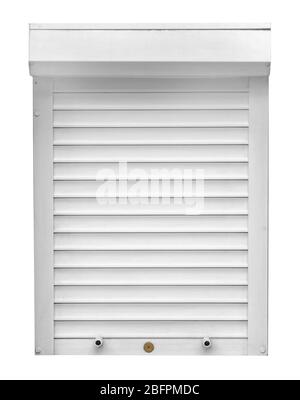 Window with roller shutters on white background Stock Photo