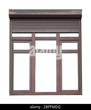 Window with roller shutters on white background Stock Photo