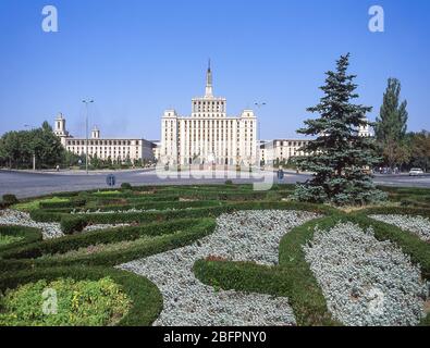 Palace of the Parliament at end of Unirii Boulevard, Bucharest (Bucharesti), Romania Stock Photo