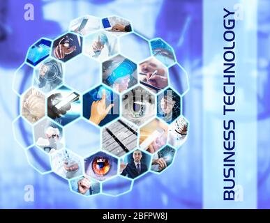 Concept of business technology. People and gadgets connected with global internet network Stock Photo