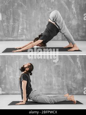 Collage of three: Yoga students showing different yoga poses Stock Photo |  Adobe Stock