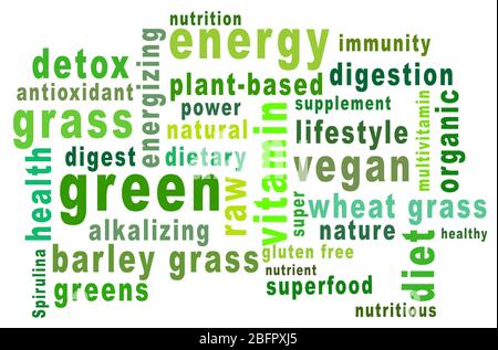 Green superfood word cloud on white background Stock Photo